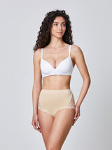 Culotte in cotone elasticizzato con pizzo laterale cipria