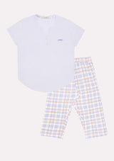 Jadea 3200 pigiama corto cotone a pinocchietto scozzese color cielo serie Timo