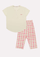 Jadea 3200 pigiama corto cotone pinocchietto scozzese color verdino serie Timo