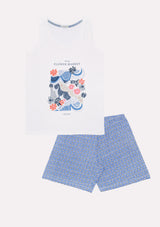 Jadea 3223 pigiama corto in cotone con canotta fantasia bianco serie Basilico