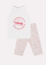 Jadea 3227 pigiama pinocchietto canotta cotone fantasia bianco serie Liquirizia