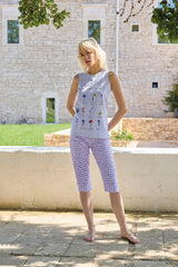 Jadea 3232 pigiama corto cotone jersey fantasia vichi bianco serie Salvia