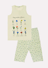 Pigiama a pinocchietto in cotone collo a serafino serie salvia