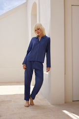 Jadea 3272 pigiama lungo effetto crepe con maglia a camicia denim