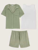 Jadea 3273 tris con camicia, canotta e pantaloncino effetto crepe salvia