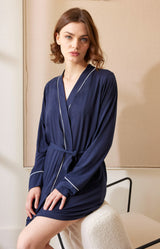 Jadea 3286 vestaglia in viscosa con piping in contrasto blu