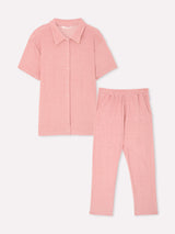 Jadea 3295 pigiama lungo in spugna di cotone con maglia a camicia fard