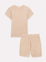 Jadea 3305 pigiama corto con pantaloncino in costina traforata nocciola melange