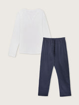 Jadea 3306 pigiama lungo in jersey di cotone e pantalone effetto crepe bianco