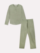 Jadea 3306 pigiama lungo in jersey di cotone e pantalone effetto crepe salvia