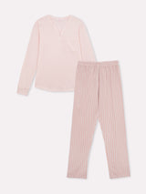 Jadea 3308 pigiama lungo in cotone e pantalone in jacquard a righe rosa