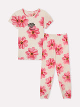 Jadea 3310 pigiama lungo in jersey di cotone fantasia floreale all over rosa