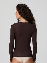 Jadea 4529 maglia caffe in modal e cashmere con scollo a v in pizzo