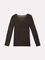Jadea 4529 maglia caffe in modal e cashmere con scollo a v in pizzo