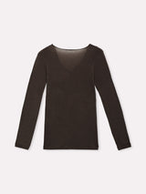 Jadea 4529 maglia caffe in modal e cashmere con scollo a v in pizzo