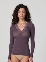 Jadea 4529 maglia mosto in modal e cashmere con scollo a v in pizzo