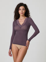 Jadea 4529 maglia mosto in modal e cashmere con scollo a v in pizzo