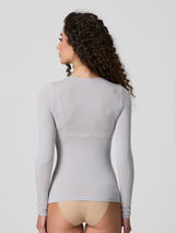 Jadea 4529 maglia perla in modal e cashmere con scollo a v in pizzo