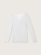 Jadea 4529 maglia perla in modal e cashmere con scollo a v in pizzo