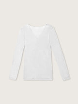 Jadea 4529 maglia perla in modal e cashmere con scollo a v in pizzo