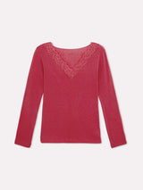 Jadea 4529 maglia in modal e cashmere con scollo a V in pizzo azalea