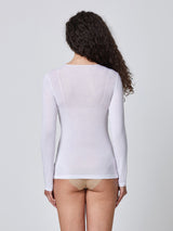 Jadea 4529 maglia in modal e cashmere con scollo a V in pizzo bianco