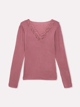 Jadea 4529 maglia in modal e cashmere con scollo a V in pizzo cameo