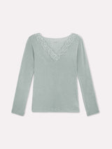 Jadea 4529 maglia in modal e cashmere con scollo a V in pizzo giada