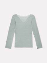 Jadea 4529 maglia in modal e cashmere con scollo a V in pizzo giada