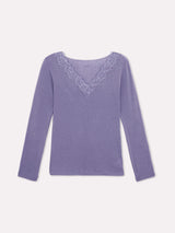 Jadea 4529 maglia in modal e cashmere con scollo a V in pizzo iris