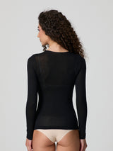 Jadea 4529 maglia nera in modal e cashmere con scollo a v in pizzo