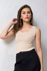 Jadea 4631 canotta con spalla larga cotone modal e lino beige