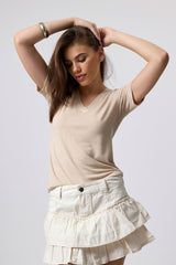 Jadea 4632 t-shirt scollo a v cotone modal e lino beige