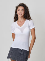 Jadea 4632 T-shirt scollo a "V" cotone modal e lino bianco