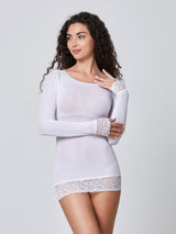 Jadea 4649 maglia in modal e cashmere con polsini in pizzo bianco