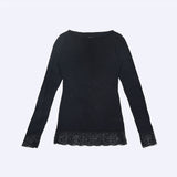 Jadea 4649 maglia nera in modal e cashmere con polsini in pizzo