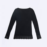 Jadea 4649 maglia nera in modal e cashmere con polsini in pizzo