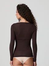 Jadea 4650 maglia caffe in modal e cashmere con scollo a V in pizzo