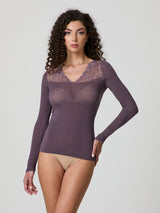 Jadea 4650 maglia mosto in modal e cashmere con scollo a V in pizzo
