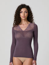 Jadea 4650 maglia mosto in modal e cashmere con scollo a V in pizzo