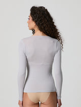 Jadea 4650 maglia perla in modal e cashmere con scollo a V in pizzo