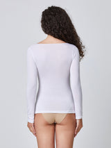Jadea 4650 maglia in modal e cashmere con scollo a V in pizzo bianco