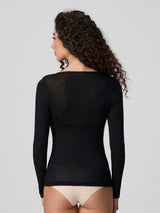Jadea 4650 maglia nera in modal e cashmere con scollo a V in pizzo