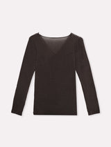 Jadea 4650 maglia caffe in modal e cashmere con scollo a V in pizzo