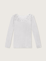 Jadea 4650 maglia perla in modal e cashmere con scollo a V in pizzo