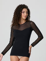 Jadea 4651 maglia girocollo nera con tulle flock in cotone