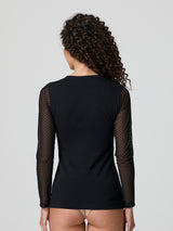 Jadea 4651 maglia girocollo nera con tulle flock in cotone