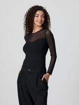 Jadea 4651 maglia girocollo nera con tulle flock in cotone