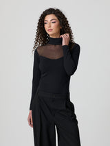 Jadea 4652 maglia collo alto nera con tulle flock in cotone