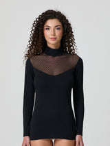 Jadea 4652 maglia collo alto nera con tulle flock in cotone